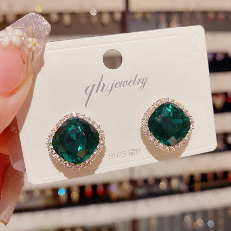 Korean Luxury Lifestyle - Boucles d'oreilles carrées en cristal bleu,